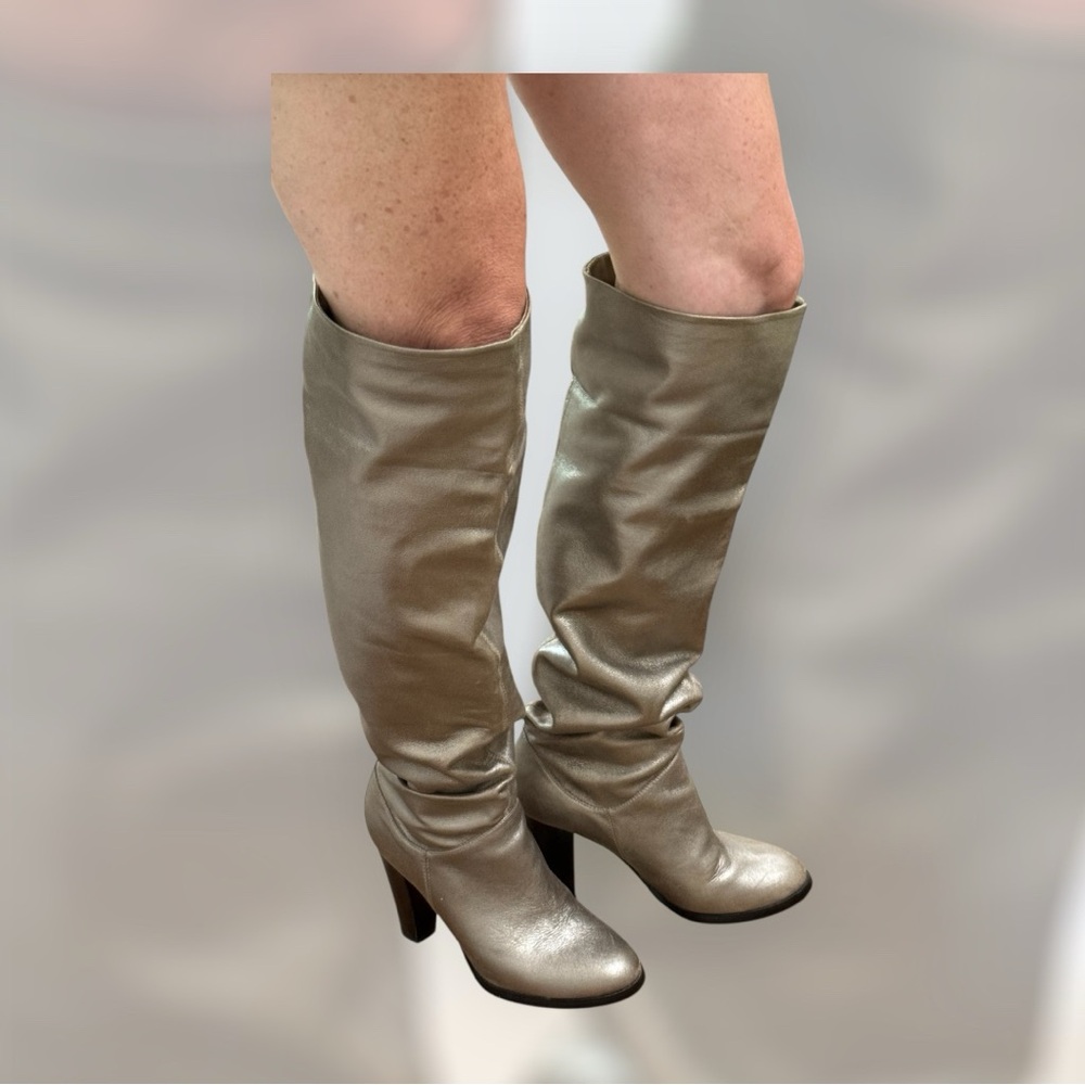Colin Stuart metallic leather over the knee boots. Size 9.